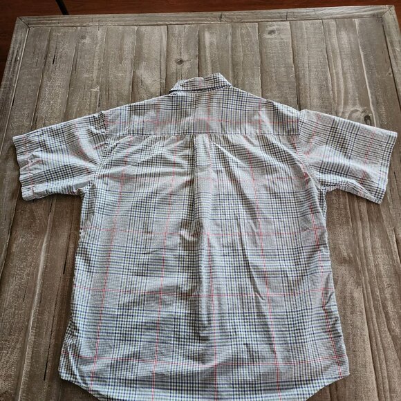 L.L. Bean Mens Large Short Sleeve Plaid Button-Down Shirt Blue Red - Picture 8 of 9